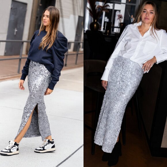 byTiMo Silver Sequin Maxi Skirt Size XL NWT – Side Slit, Side Zip, A-Line - Picture 6 of 6